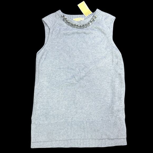 Michael Kors Chain-Neck Sleeveless Sweater Tunic Pearl Heather Gray NWT Size M S - Picture 11 of 11
